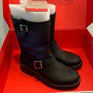 Hunter unisex black leather moto biker rain boots